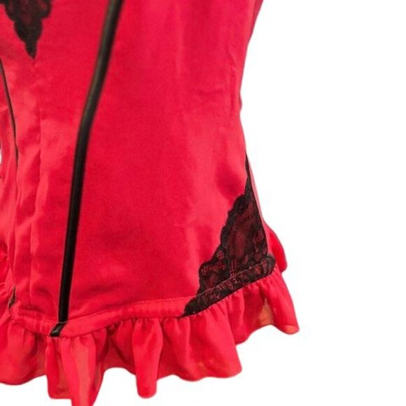 Torrid Intimates Red Corset with Black Lace and Ruffled Hem with Boning Built-In - Picture 5 of 8
